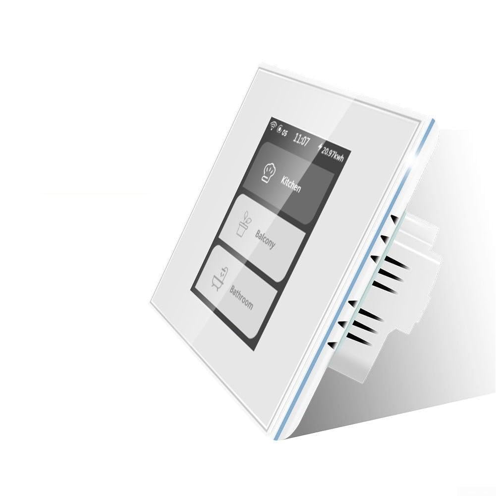 für tuya WLAN Smart Schalter mit LCD-Touchdisplay, 1/2/3-fach oder Vorhangsteuerung, Energieverbrauchsmessung, Mesh-Netzwerk, 220V, Glasplatte, Weiß(White)