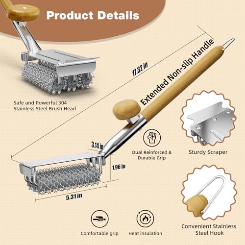 HOUSE AGAIN Grill Brush and Scraper Bristle Free with Dual Grip, 304 Stainless Steel Food-Grade Brush Head, Outdoor Grill Cleaning Brush Safe BBQ Grill Accessories Cleaner for Porcelain/Weber/Charcoal — view 4