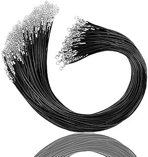 Waxed Necklace Cord, 50Pcs Black Necklace String Cord with Lobster Clasps, 2mm Necklace Leather Braided String Cord for DIY Necklace Bracelet Jewellery Making