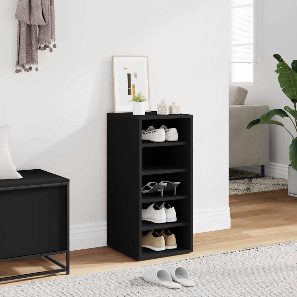 Schuhschrank Schwarz aus Holzwerkstoff 31,5x35x70 cm mit 5 Fächern, schmaler Schuhständer für Flur und Diele, platzsparend, stapelbar, mit Wandmontage