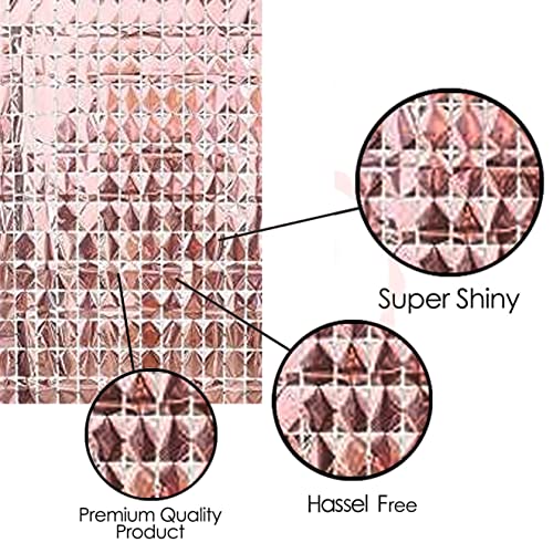 Image of AMFIN (Pack of 2) Square Foil Curtains for Birthday Decoration Photo Booth Props Backdrop Baby Shower Bachelorette Party Decorations - Rose Gold