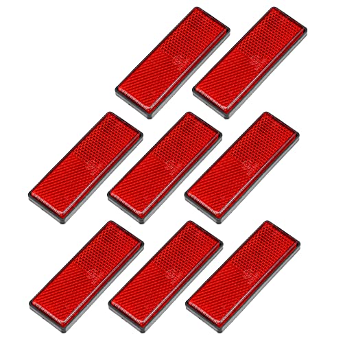 X AUTOHAUX 8 Pcs Rectangular Stick-on Safety Spoke Reflective Self Adhesive Reflector for Gate Posts Cars Trailer Motorcycle Bicycle Bike 87mm Length Red
