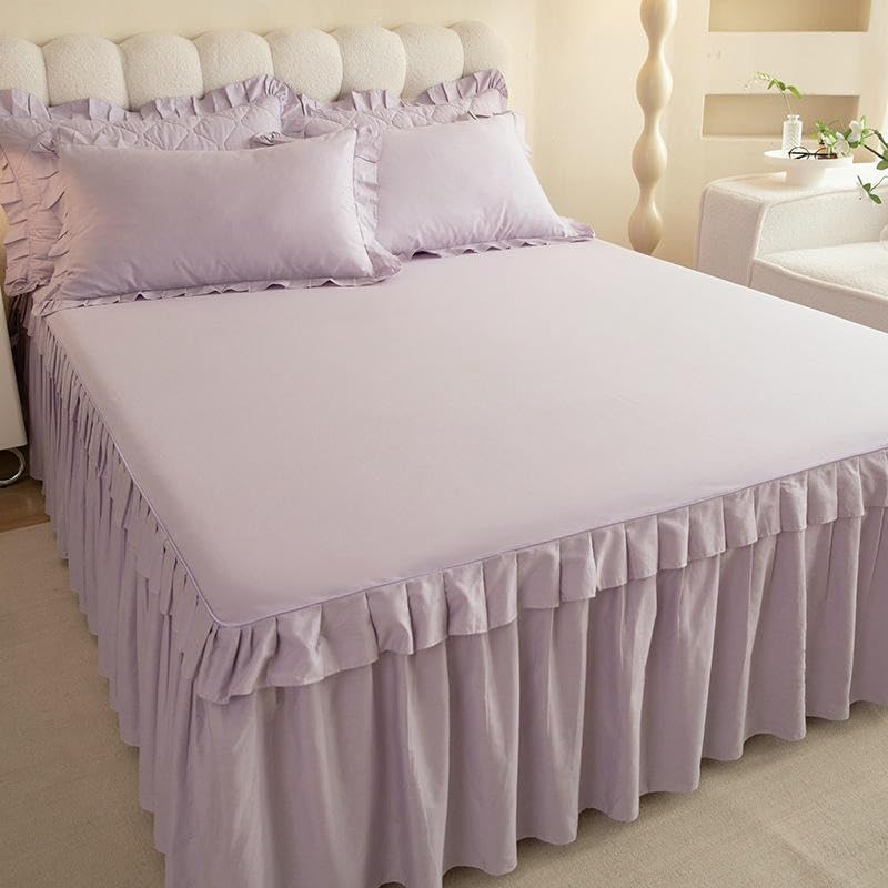 CLYDSA Falda de Cama de Color Liso con Dobladillo con Volantes, Colcha de algodón Antideslizante, Suave y Delicada, Falda de Cama Decorativa para Dormitorio, Disponible en Azul, Morado y Verde