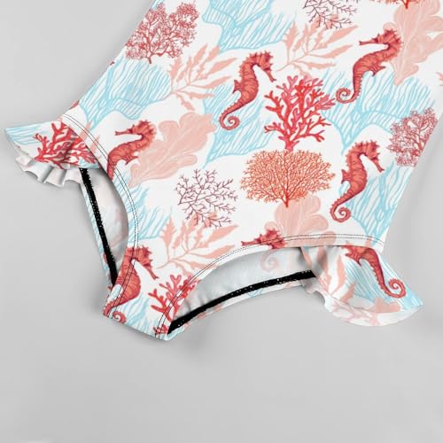 Image of Girls One Piece Swimsuit Cute Alpacas Hearts Stars Ruffles Swimwear Bathing Suits 3-12 Years
