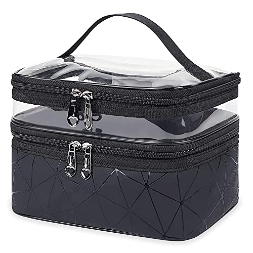 Image of Travel Cosmetic Makeup Case Wash Organizer Storage & Toiletry Bag Pouch for Women Inner Ware Organizer (2 Layer Heavy Black)