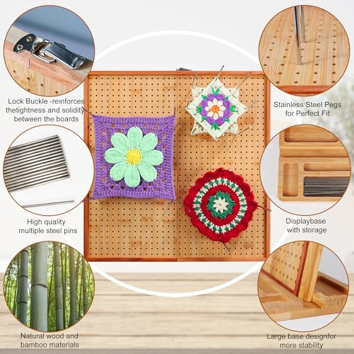 Image of HHSarioneiro 15.6 inch Crochet Blocking Board with 16 Pins /Pegs, Blocking Boards for Crochet Projects, Wooden Crocheting Accessories Gifts for Crocheters