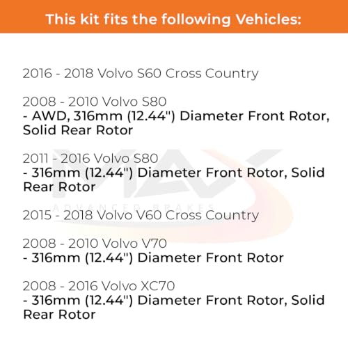 Image of Max Advanced Brakes Front & Rear Brake Kit Compatible With 2008-2013 2014 2015 2016 Volvo XC70 S60 w /12.44 inch Fr Rotor Replacement Premium OE Disc Brake Rotors and Ceramic Brake Pads