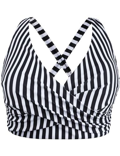 Hilor Underwire Bikini Top for Large Bust Women Midkini Swimsuit Tops Push Up Swim Top Swimwear Black&White Stripes 12