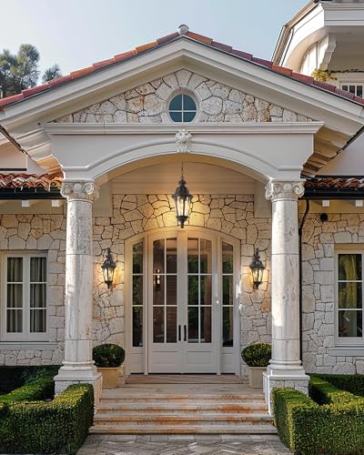 Image of Outdoor Pendant Lights for Porch, HWH 20'' Large Outdoor Chandelier for Gazebo with Seeded Glass, Exterior Hanging Lantern Light Fixtures, Matte Black Finish, 5HW90H-M BK