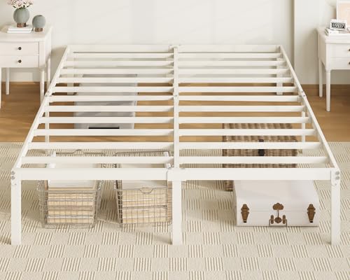 Allewie Full Size Bed Frame, 14 inch Metal Platform Beds with Storage Space, No Box Spring Needed and Easy Assembly, White