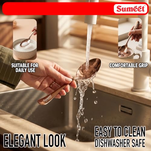 Image of Sumeet Stainless Steel Rose Gold Dessert /Table Premium Spoon Set of 12 Pc - (18cm L) (1.6mm Thick)
