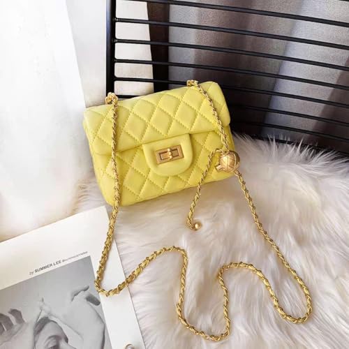Lambskin quilted small square shoulder bag for women,Trendy crossbody bag with small golden ball, chain Strap2