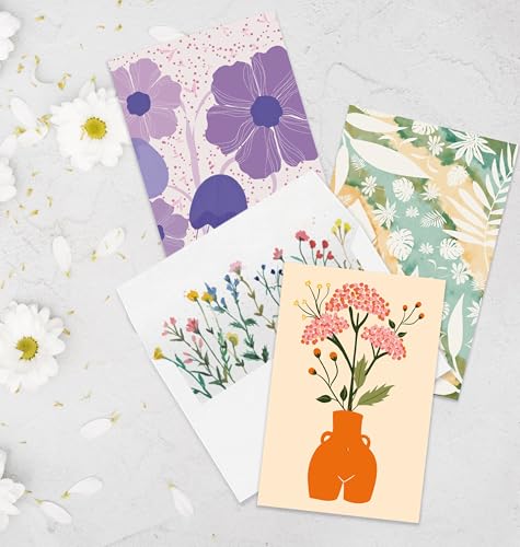 Image of 24 Pack Boxed Floral Blank Greeting Cards with Self-adhesive Envelopes For All Occasion, 24 Unique Floral Designs, No Repeats