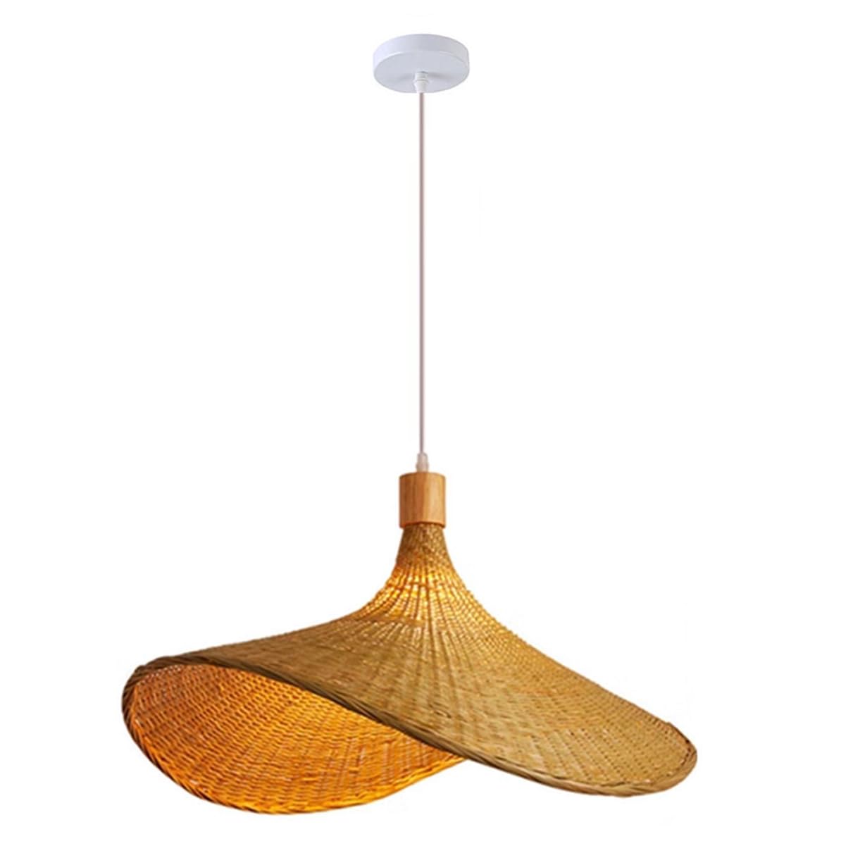 LQZCXMF 23.6" Hat Shape Bohemian Bamboo Chandelier Extra Large Wicker Shade Coastal Rustic Hanging Light Home Decor Fixture Modern Farmhouse Chandeliers for Bedroom, Hallway, Foyer 1-Pack