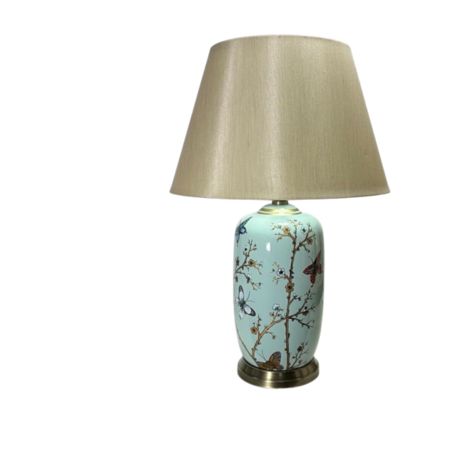 AcaciaHome 44cm Large Floral Ceramic Table Lamp with White Drum Shade, Decorative Bedside & Living Room Lamp, Modern Floral Pattern Ceramic Base, Corded Indoor Lighting for Bedroom, Lounge & Study