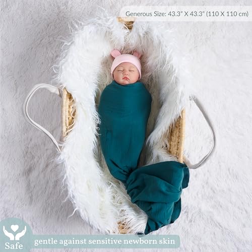 Image of Meracorallo Muslin Swaddle Blanket, 100% Cotton Receiving Blanket Soft and Breathable Swaddle Wrap for Baby Boys and Girls, Teal Blue