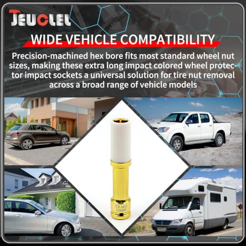 Image of 19mm 1 /2 inch Extra-Long Wheel Protector Impact Socket, Lug Nut Removal | 6 Point, Non-Marring, Thin Wall, Deep Socket, Wheel Protector, Protective Socket, Color-Coded, Cr-Mo Steel, Hand Repair Tool