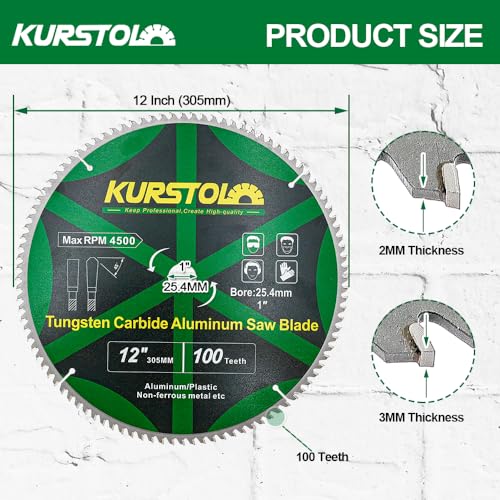 Image of Metal Circular Saw Blade - 12 inch 100T TCG Aluminium Cutting Blade with 1 inch Arbor for Aluminium, Non-Ferrous Metals, Plastic