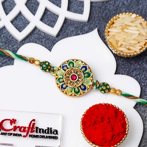 Image of eCraftIndia Pack of 20 Multicolor Flower Designer Rakhi for Brother Bhai Bhaiya | 20 Best Bro Ever Fridge Magnets Gift Combo Set | Roli Chawal Pack | Raksha Bandhan Floral Rakhi Collection