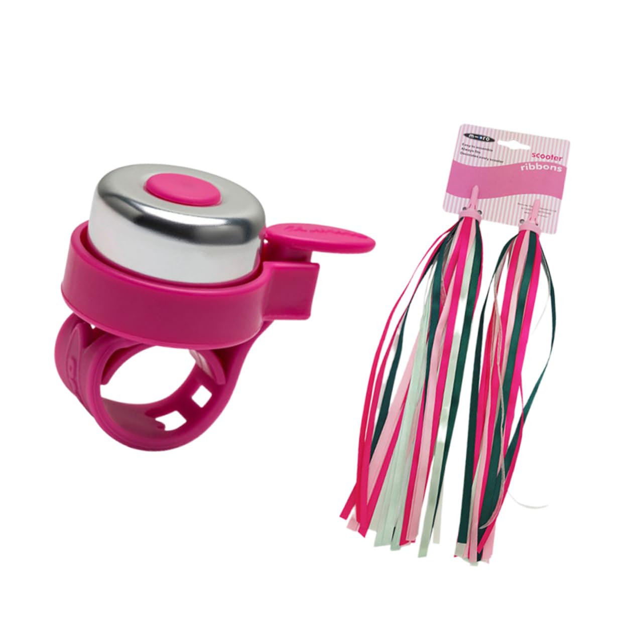 GRIRIW 2Pcs Bike Handlebar Tassels Set with Bell Ribbons and Streamers for Bicycle and Scooter Accessories Pink Tassels Red Bell