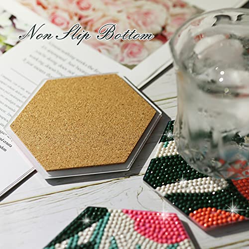 Temlum 6 Pcs Diamond Painting Coasters Kit with Holder, Flower Diamond Art Coasters Kits for Beginners Adults Art Craft Supplies - Image 4