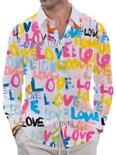 Mens Hawaiian Shirts Long Sleeve Button Down Floral Printed Casual Tropical Beach Shirts2