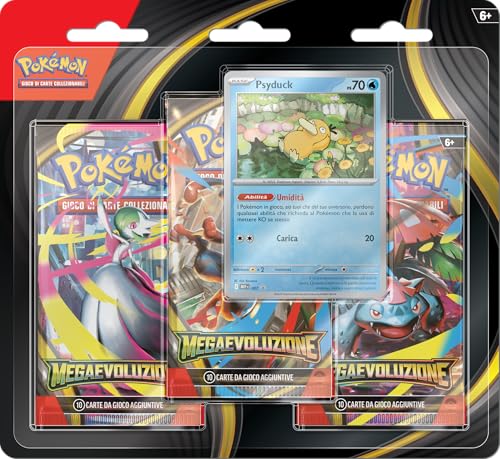 Pokémon: confezione da tre buste (Psyduck) dell’espansione Megaevoluzione del GCC Pokémon (una carta promozionale olografica e tre buste di espansione)