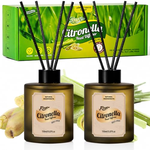 SCENTORINI Reed Diffuser Set Citronella Home Fragrance 2 x 150ml Large Room Diffusers with 12 Black Reed Sticks for Patio Garden Room Bathroom & Living Room