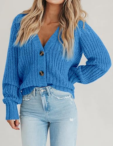 Image of Zeagoo Women's 2026 Fall Chunky Knit Cardigans Open Front Long Sleeve V Neck Button Loose Cardigan Sweaters