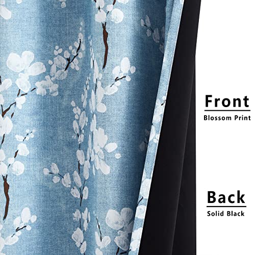 Fmfunctex Blue White Blackout Curtains For Living-Room 84Inch Floral Printed Window Curtains For Bedroom Thermal Insulated Energy Saving Blossom Curtain Panels 50W 2 Pcs Grommet Top #TOP5