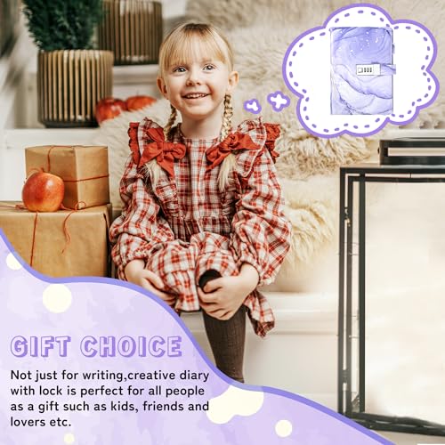 Image of Diary with Lock for Girls, A5 Password Refillable Lined Journal Kit Locked Diary, Cute Stuff Christmas Birthday Gifts for Girls 6 7 8 9 10 11 12 13 14 Year Old Girl Toys, Teen Girl Gifts, Purple