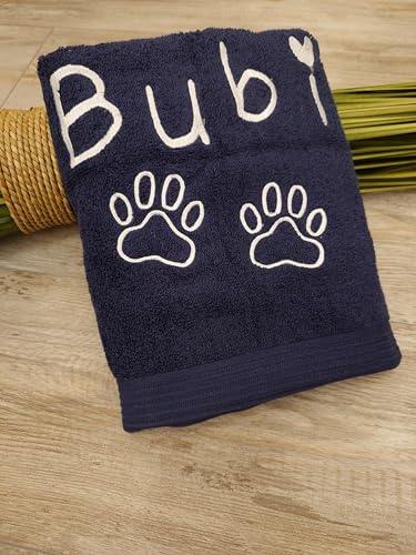 Wuff-Dogsworld Hundehandtuch mit Pfoten und Namen Bestickt Handtuch Hund 50 x 100 cm Farbwahl Baumwolle saugfähig Welpen Geschenk Geburtstag personalisiert
