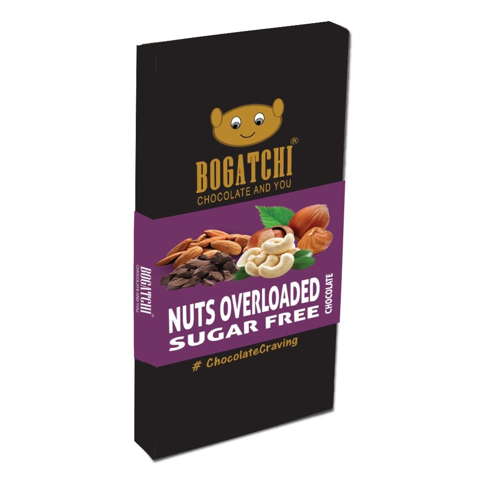 Image of BOGATCHI Nuts Overloaded Sugar Free Rich Dark Chocolate bar 80gm