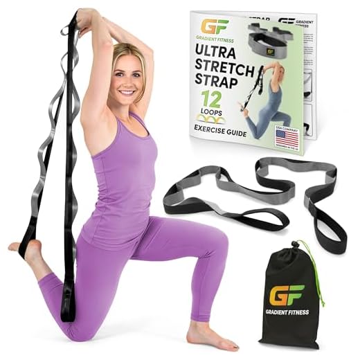 Gradient Fitness Stretching Strap for Physical Therapy, 12 Multi-Loop Stretch Strap 1.5" W x 8' L, Neoprene Handles, Physical Therapy Equipment, Yoga Straps for Stretching, Leg Stretcher, (Black/Grey)