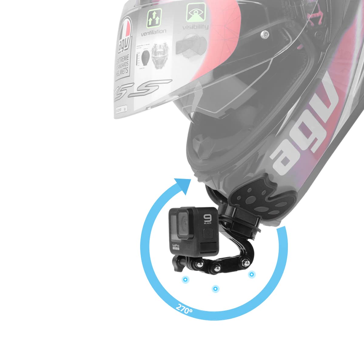Lupholue Sangle De Menton Pour Casque Moto - Support GoPro Hero 12/11/10/9 Compatible Xiaomi Yi