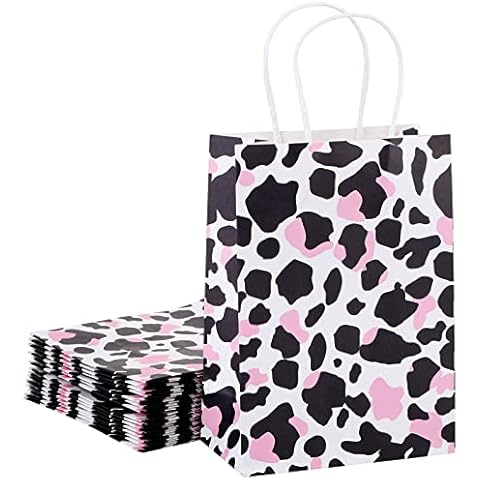 16 Pieces Cow Goodies Bags Farm Animal Gifts Bags with Handle Cow Print Bags Candy Bags Farm Birthday Party Favors Cow Party Decorations for Girls Boy Birthday Baby Shower Party Supplies Cover