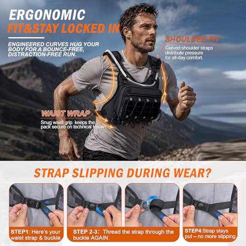Image of BECOJADDE Running Vest for Men with 2L Water Bladder Tactical Hydration Backpack Adjustable Lightweight Chest Pack for Marathon Hunting Cycling