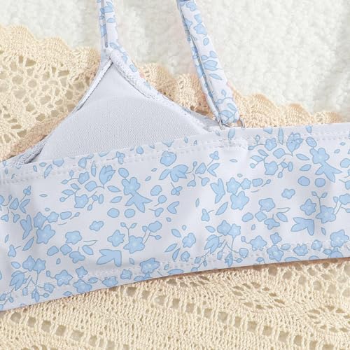 Girls' Swimwear Teens Kids 2 Piece Swimsuits Floral Printed Knot Front Ruched Triangle Bikini Sets Beach Bathing Suit4