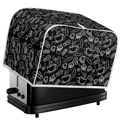 Image of Kitchen Toaster Dust Cover Bakeware Protector Compatible with 2 Slice Toaster Top Handle Design Heat-Resistant Dust Protection Anti-scratch, Coffee Bread Black
