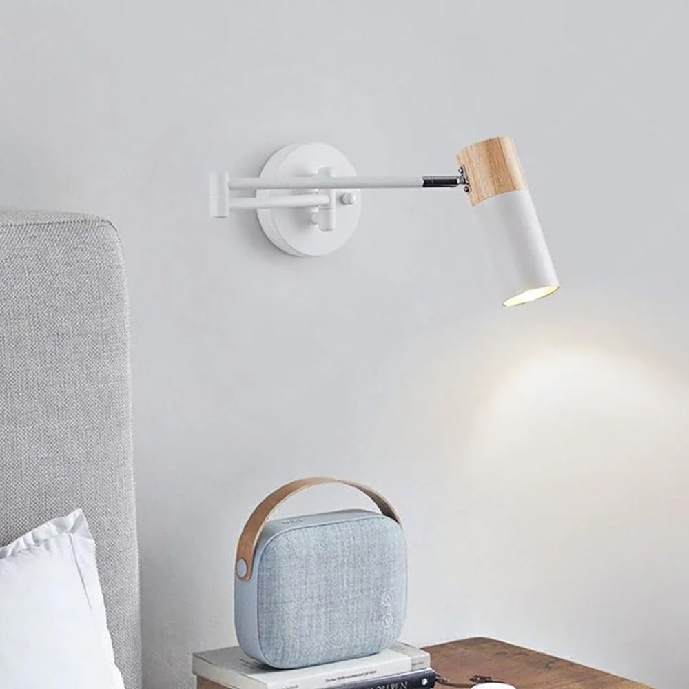 FZQSXAZU Modern Adjustable Wall Lamp with Swing Arm Wired Sconce Black and White Lighting Fixture On/Off Switch for Bedroom Kitchen Living Room Decor