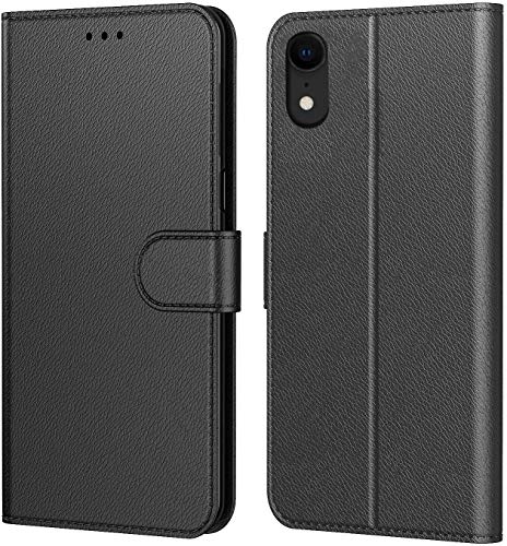 AURSTORE Etui Coque pour iPhone XR, Protection Housse en Cuir PU Portefeuille Livre,[Emplacements Cartes],[Fonction Support],Compatible avec iPhone XR (Book Noir)