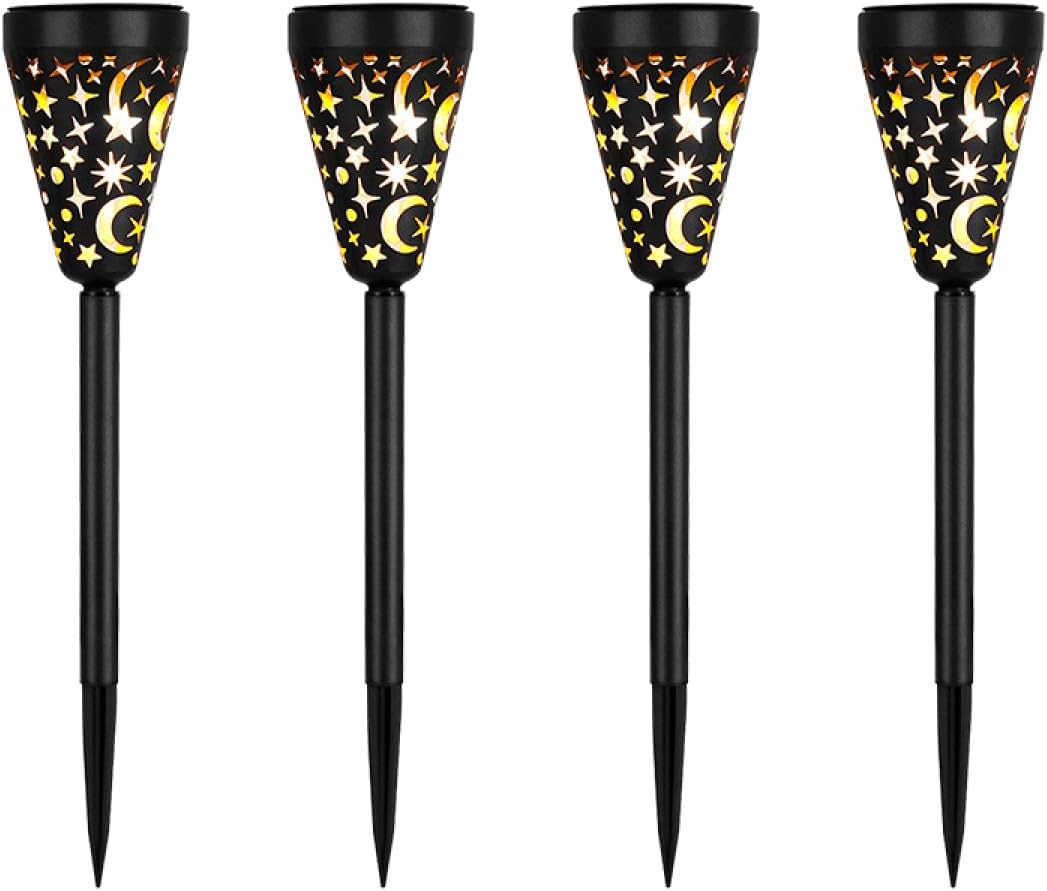4pcs Solar Powered Outdoor Landscape Path Lights Garden Solar Yard Lights Battery-Operated Star Hollow Design for Lawn Patio