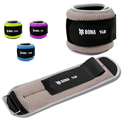 BONA Fitness Adjustable Ankle Weights with Reflective Trim/2-5lbs (1 Pair) Durable Ankle Wrist Weights Set with Strap/Best for Walking, Jogging, Gymnastics Arm Leg Weights (Gray)