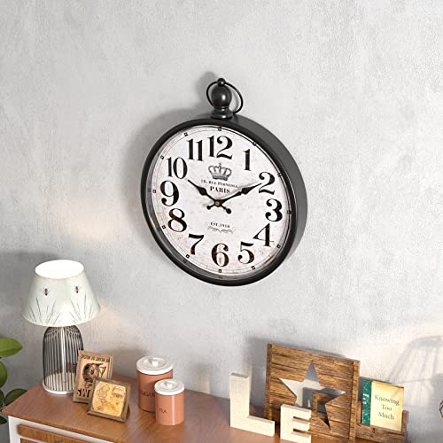 Menterry Retro Round Wall Clock. Black Vintage Antique Style. Battery Operated Silent Wall Clocks For Kitchen,Farmhouse,Bedroom,Bathroom,Office, (11.8" H X 9.3" W) #TOP4