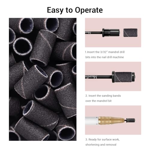 Image of MelodySusie Crystal Top Mandrel Bit for Nails, 3 /32'' Easy Off Nail Drill Bits for Sanding Bands, Suitable for Acrylic Nails Gel Manicures and Pedicures, Black