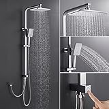 WOOHSE Duschset Verstellbare aus Edelstahl, Duschsystem Regendusche ohne Armatur, Überkopfbrause Set, Handbrause mit 3 Funktionen, Brausegarnitur Brauseset Höhenverstellbar für Bad, Antikalk, Chrom