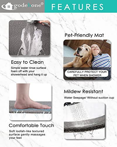 Shower Mats Non Slip Without Suction Cups, 15.7×36 Inch, Bath Mat For Textured Tub Surface, Loofah Mats For Shower And Bathroom, Quick Drying, Grey #TOP2