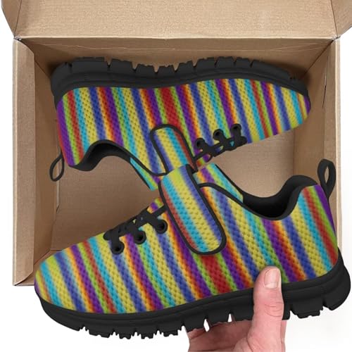 Boys Sneakers Kids Running Shoes Girls Mesh Fitness Shoe Indoor Training Sneaker Lightweight Outdoor Sports Athletic Tennis Shoes for Little Kid/Big Kid Rainbow Pattern（Black Sole）2