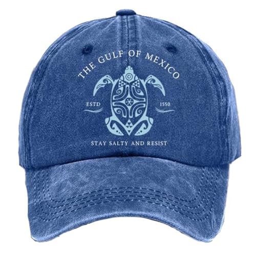 Gulf of Mexico Printed Baseball Cap Gulf of Mexico Baseball Hats Stay Salty and Resist Hats for Men Cotton Golf Dad Caps Women Adjustable Casual Hat (One Size Blue)