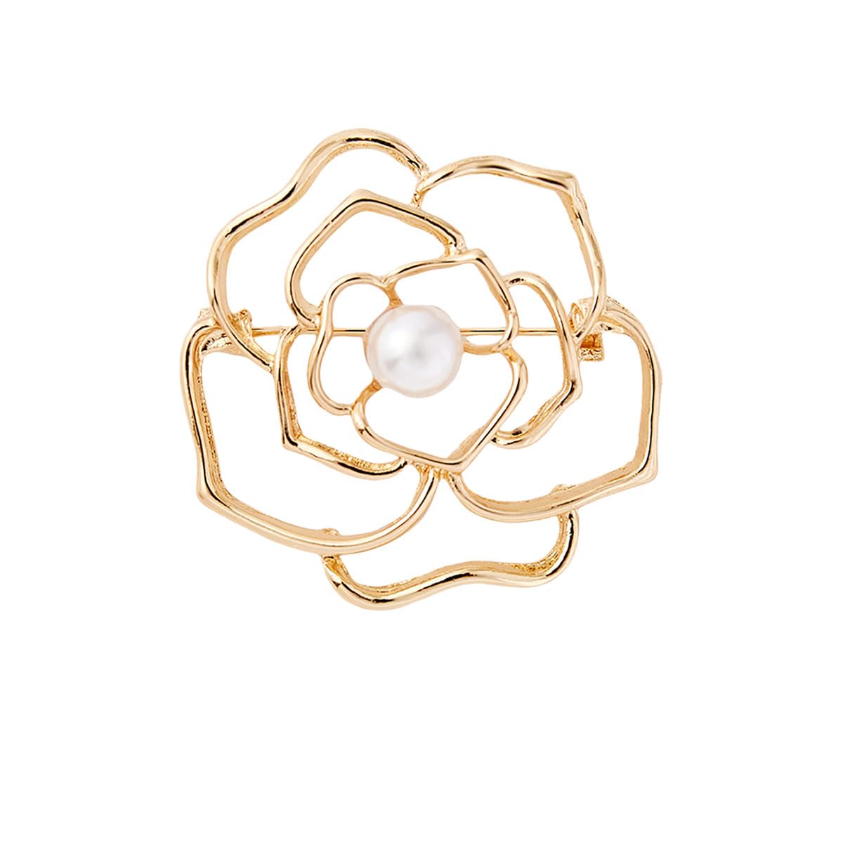 Fashion Elegant Flower Brooches Pins for Women Gold Silver Stainless Steel Rose Brooch Pin Dress Skirt Scarf Hat Pins Clothing Decoration Accessories